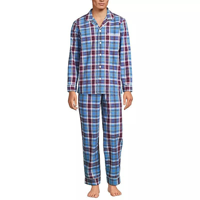 Men's Lands' End Essential Long Sleeve Top & Pants Pajama Set, Size: XXL, Grey Blue Stripe Product Image