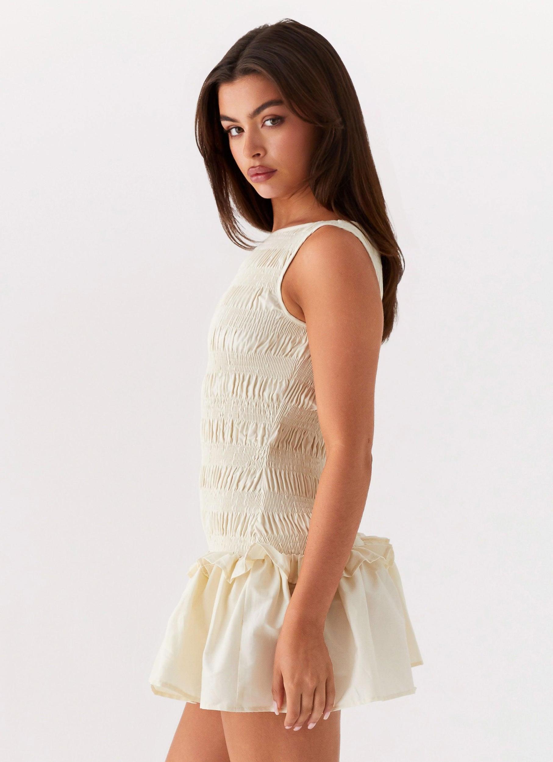 Garden Kisses Shirred Mini Dress - Ivory Product Image