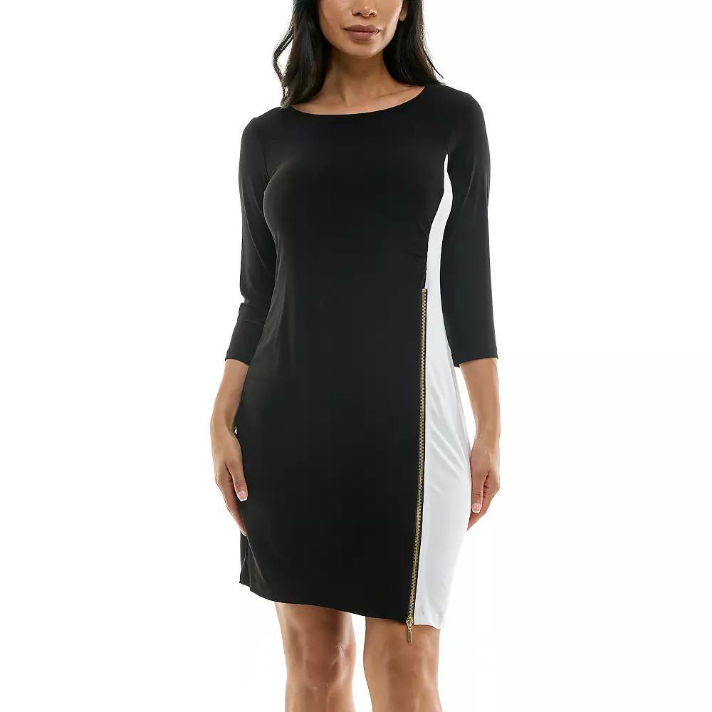 Women's Nina Leonard Colorblock Faux-Wrap Mini Dress, Size: Large, Black Ivory Product Image