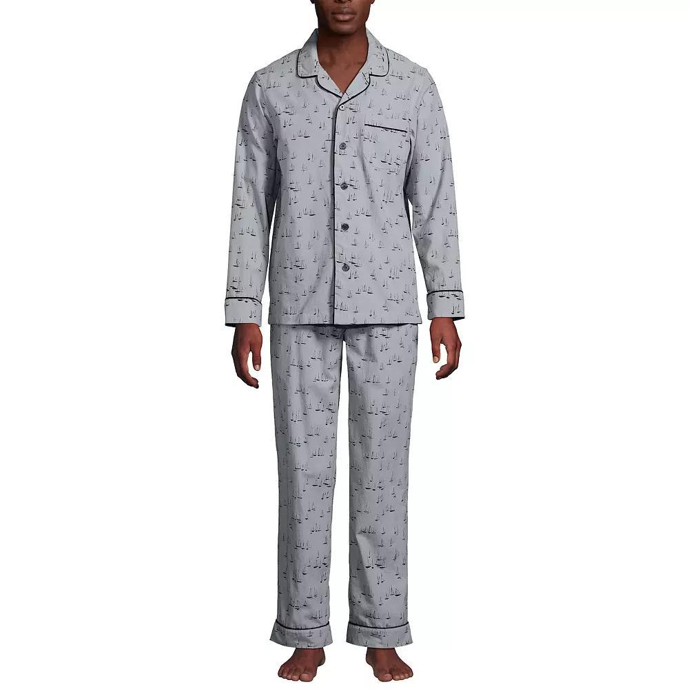 Men's Lands' End Essential Long Sleeve Top & Pants Pajama Set, Size: XXL, Grey Blue Stripe Product Image