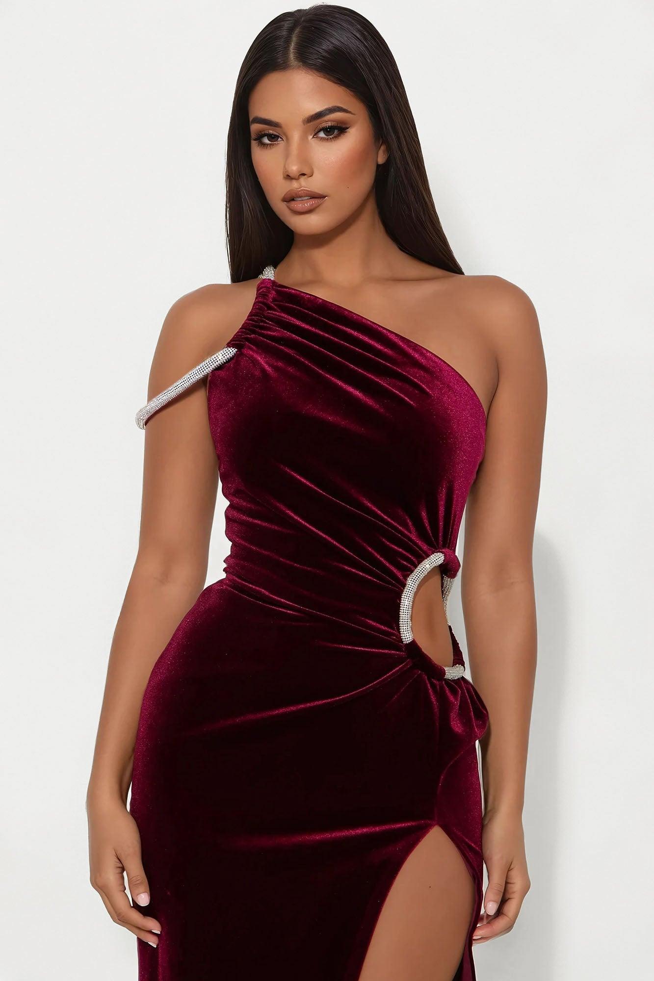 Jewel Velvet Gown - Burgundy Product Image