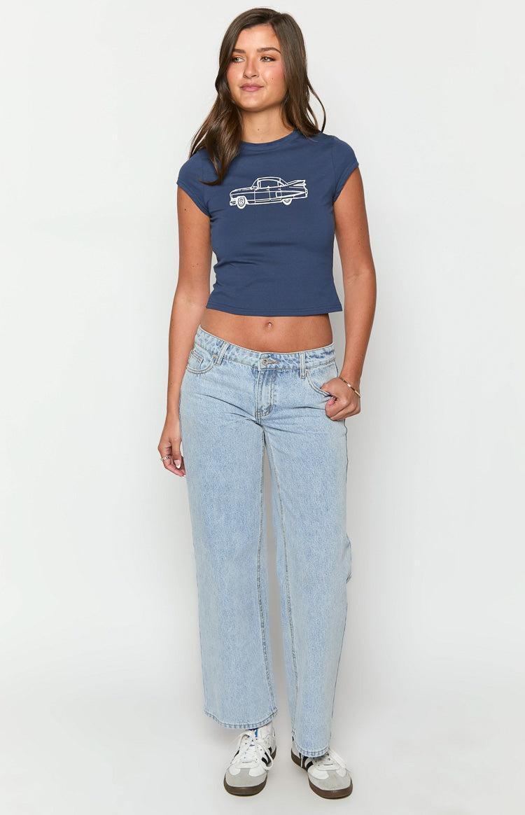Clara Star Light Wash Denim Low Rise Jeans Girls Product Image