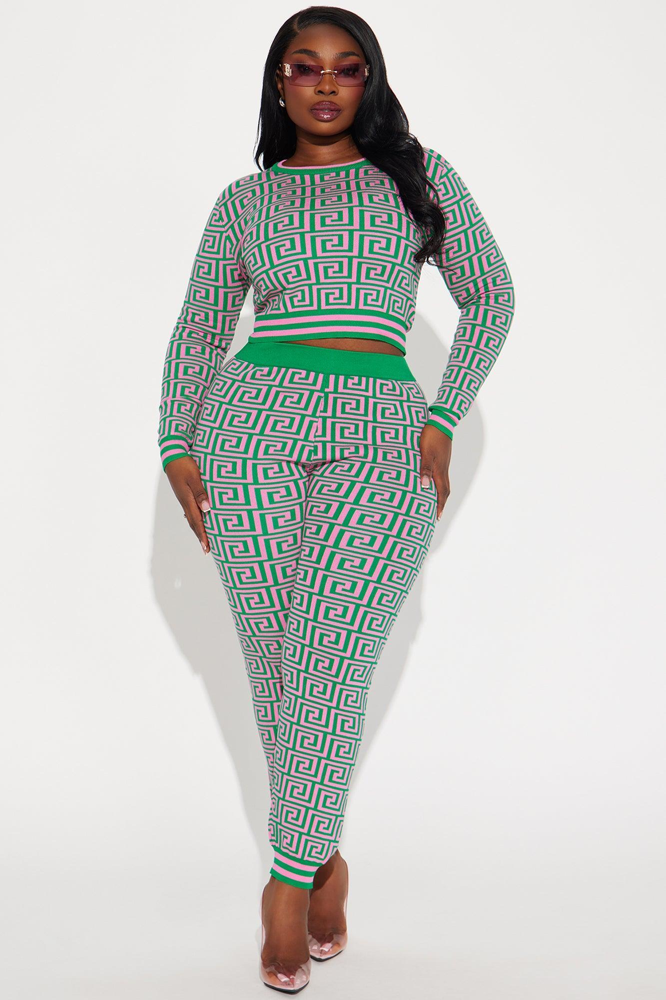 Farrah Sweater Pant Set - Green/combo Product Image