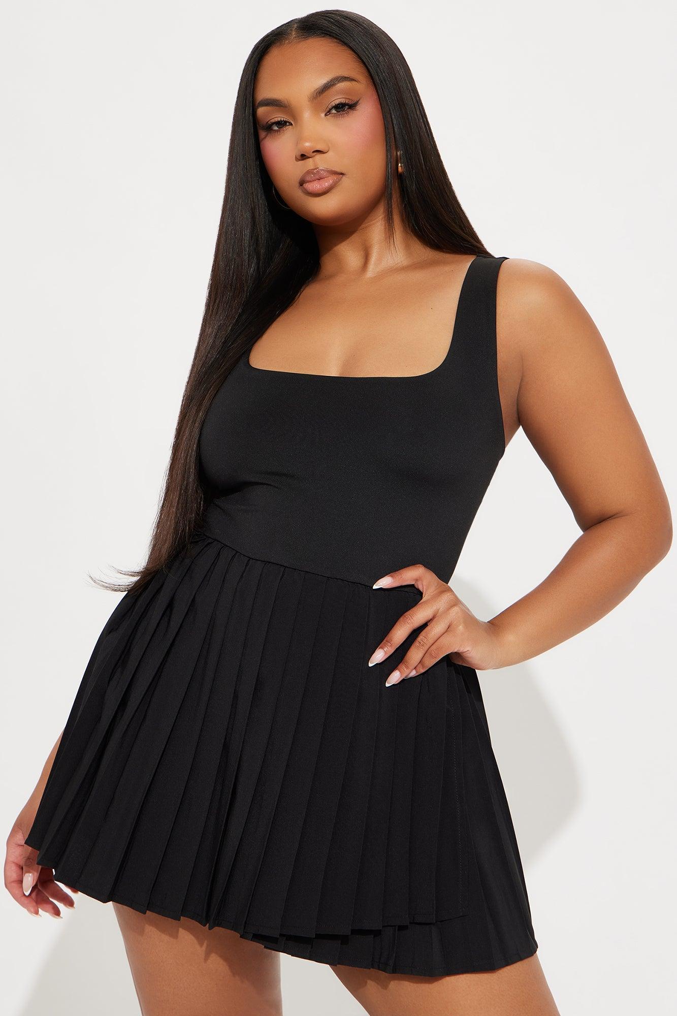 Serve It Tennis Pleated Mini Dress - Black Product Image
