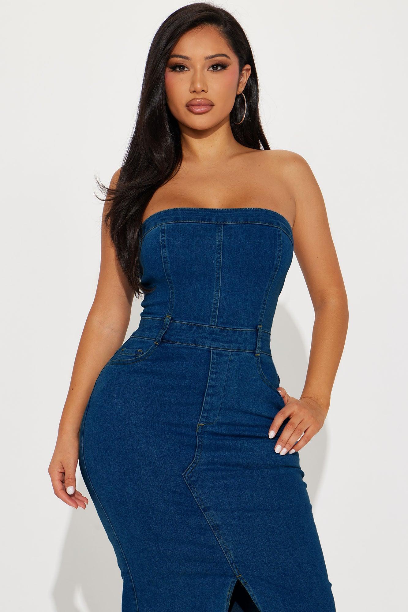 Stella Denim Midi Dress - Dark Wash Product Image