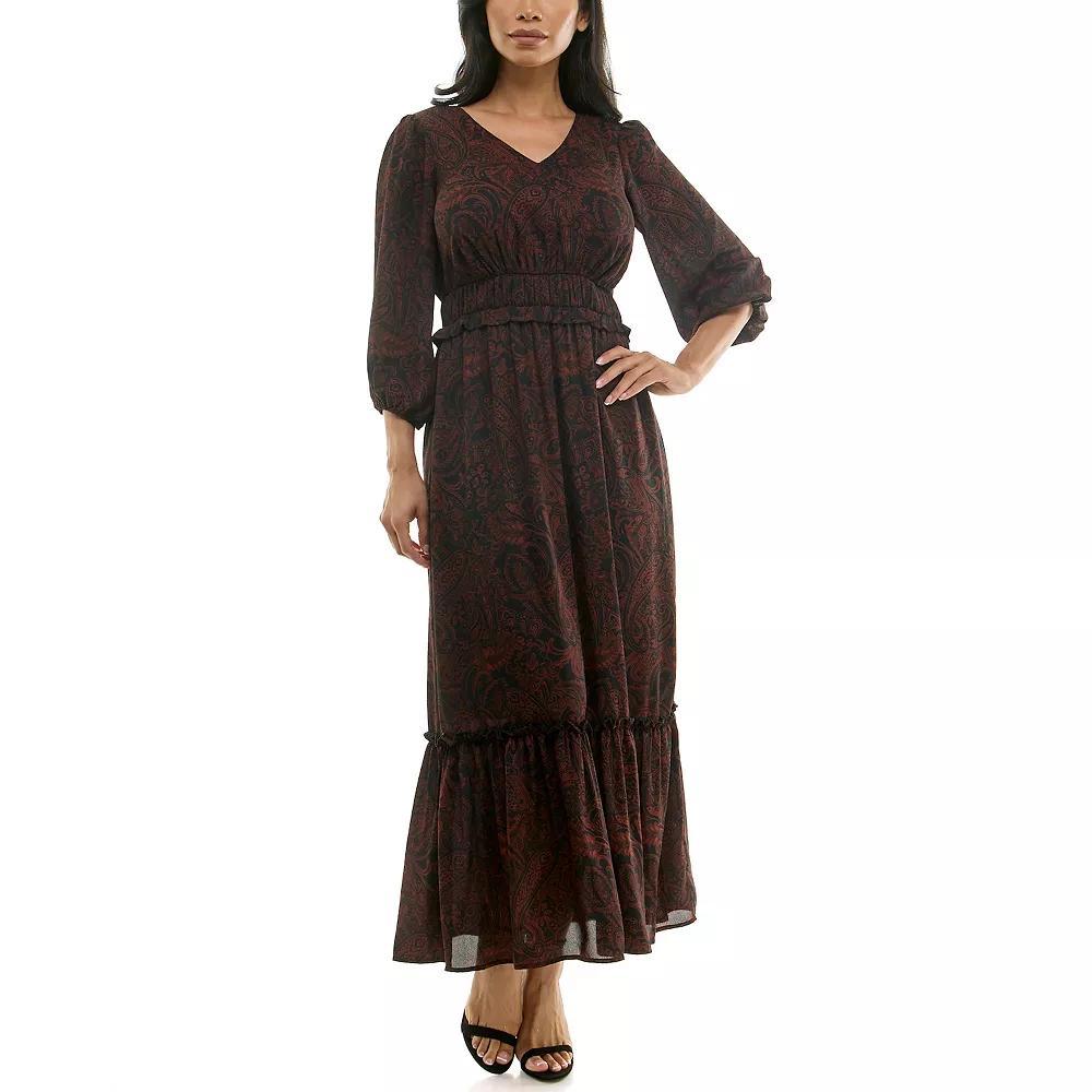 Women's Nina Leonard Chiffon Printed Maxi Dress, Size: Small, Red Team Product Image