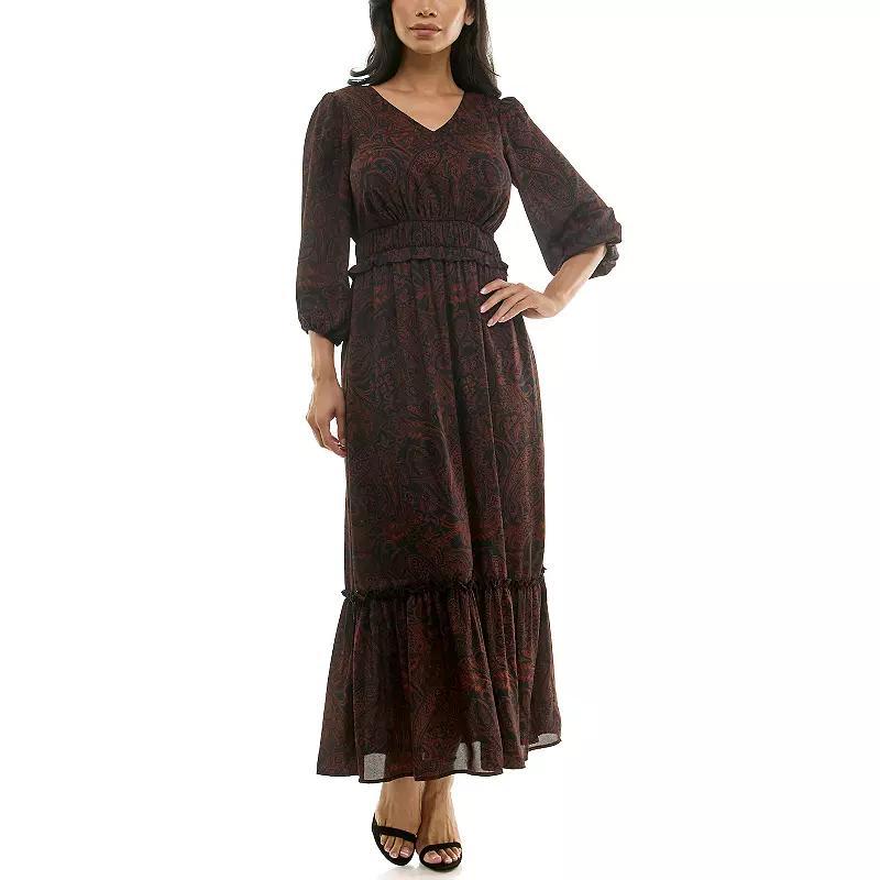 Women's Nina Leonard Chiffon Printed Maxi Dress, Size: Small, Red Team Product Image
