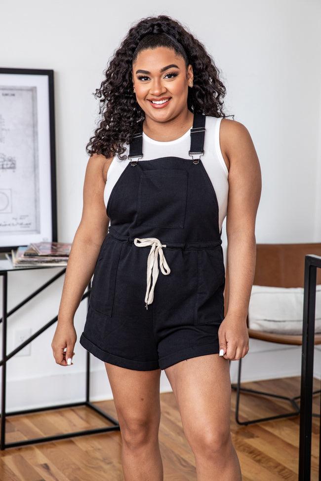 Stroll Through Town Black Drawstring Short Overalls FINAL SALE Product Image
