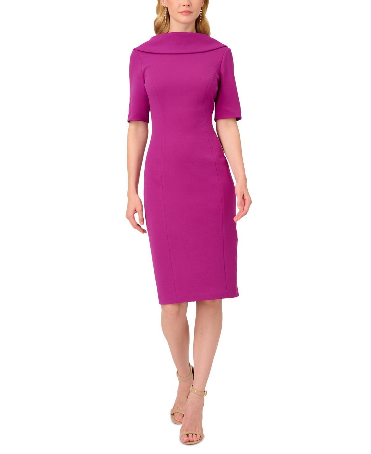 Adrianna Papell V-Back Foldover Collar Short Sleeve Sheath Dress Product Image