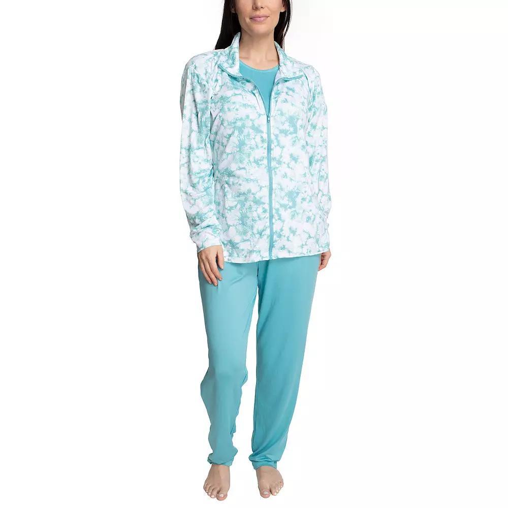 Women's Hanes® Everyday Wear 3-Piece Long Sleeve Zip-Up Sweater, T-Shirt & Pants Set in Regular & Plus Size, Size: 1XL, Blue Product Image