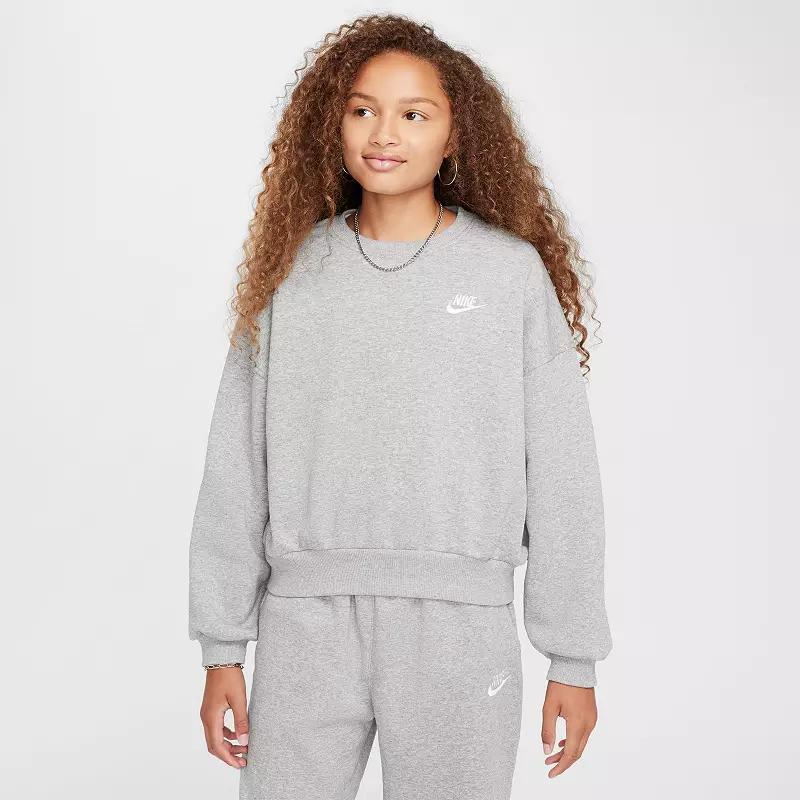 Nike Kids' Sportswear Club Fleece Crewneck Sweatshirt in Dark Grey Heather/White at Nordstrom Product Image