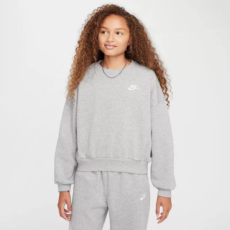 Nike Kids' Sportswear Club Fleece Crewneck Sweatshirt in Dark Grey Heather/White at Nordstrom Product Image