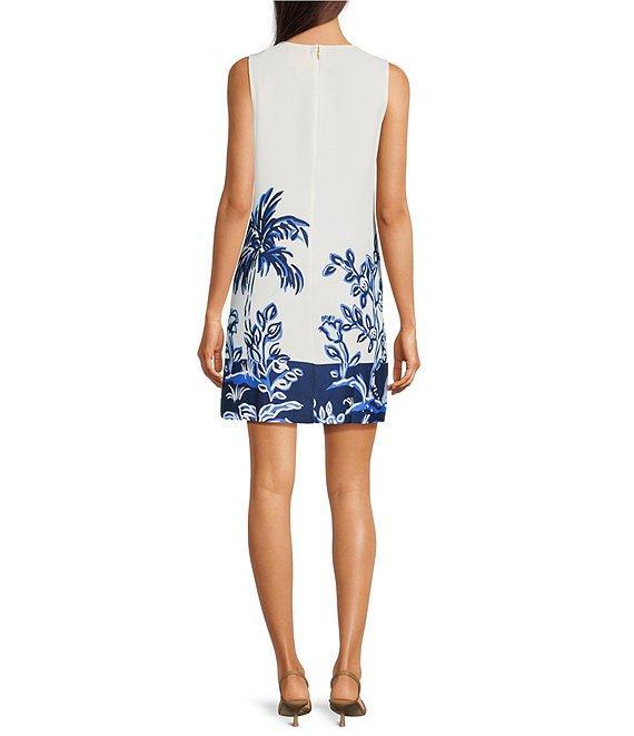 Lilly Pulitzer Julienne Printed Satin Back Crepe Crew Neck Sleeveless Bow Shift Dress Product Image
