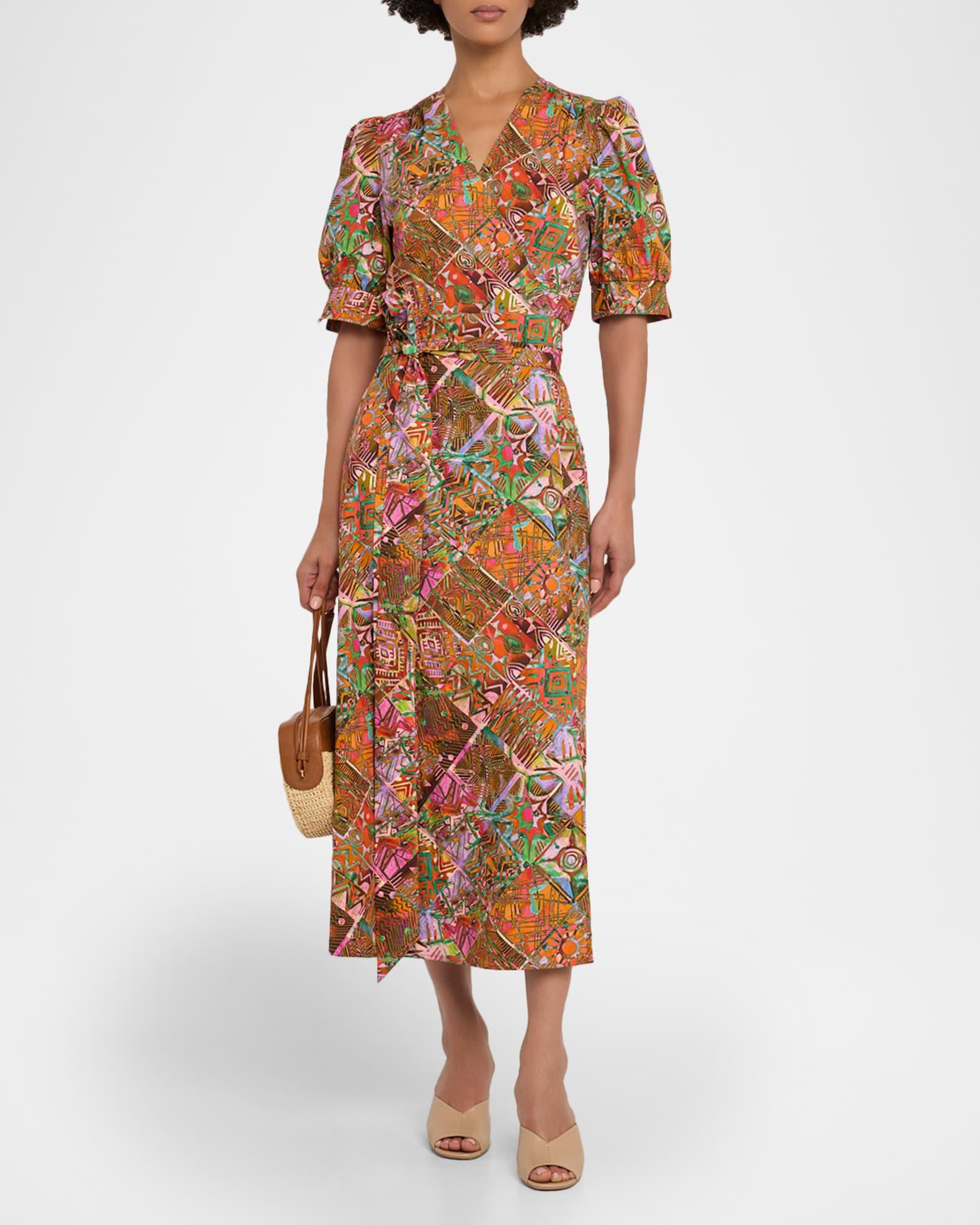 Rita Patchwork-Print Viscose Midi Wrap Dress Product Image