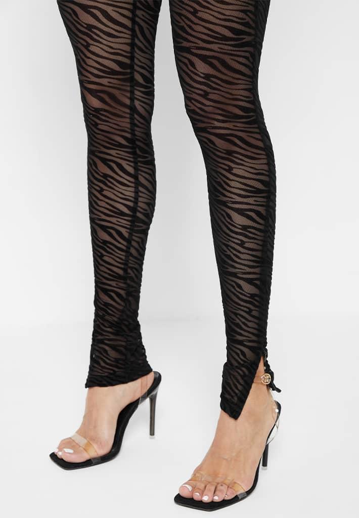 Mesh Zebra Print Leggings - Black Female Product Image