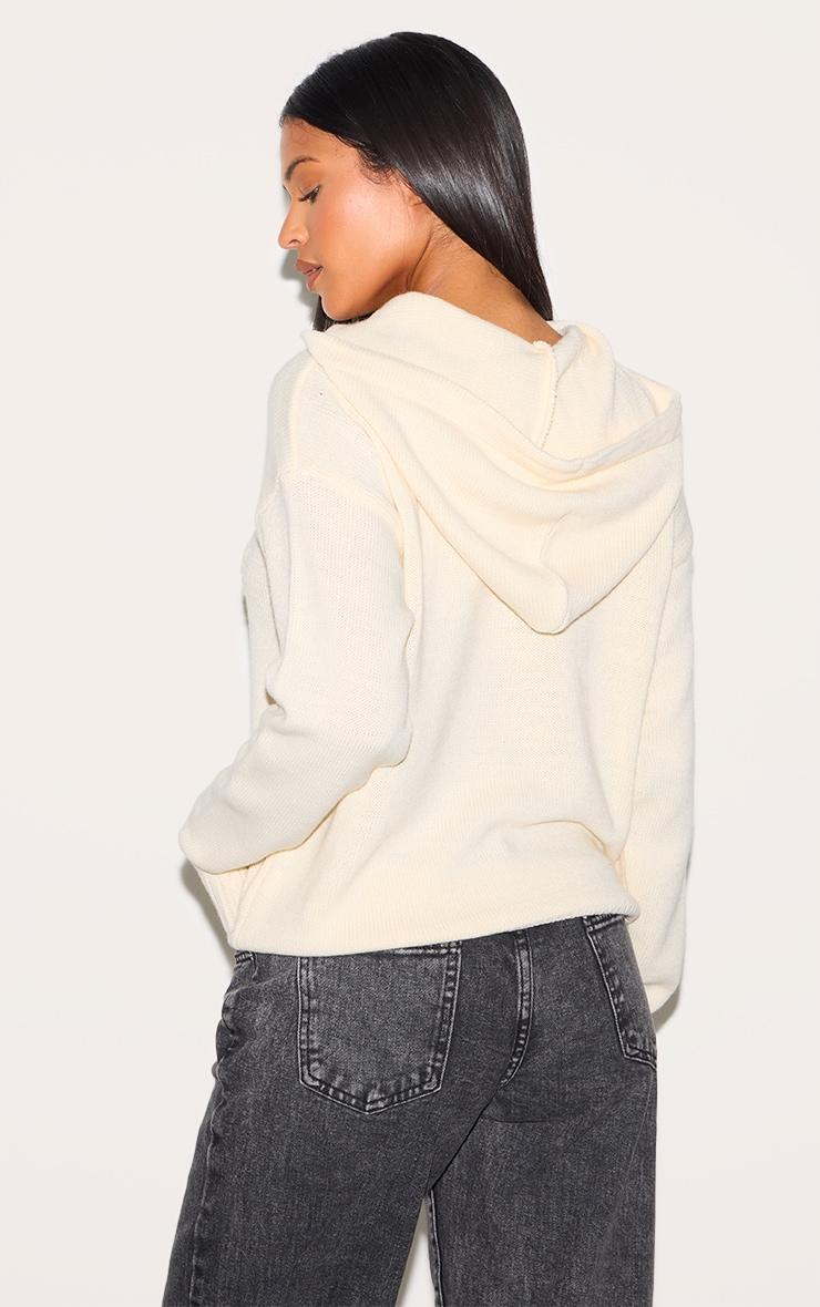 PRETTYLITTLETHING Tall Cream Long Sleeve Knitted Hoodie Product Image