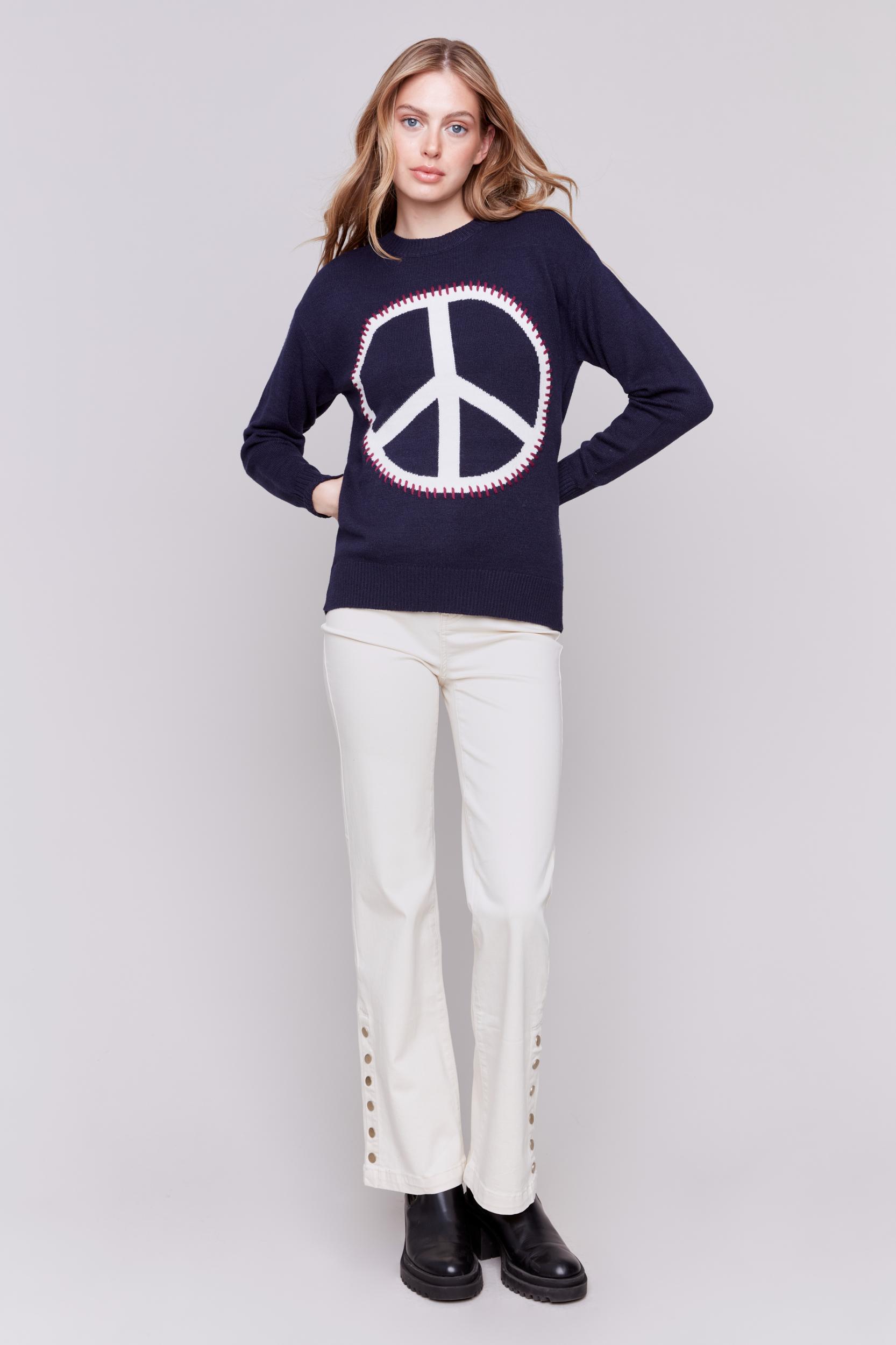 Peace Intarsia Long Sleeve Plush Sweater Product Image