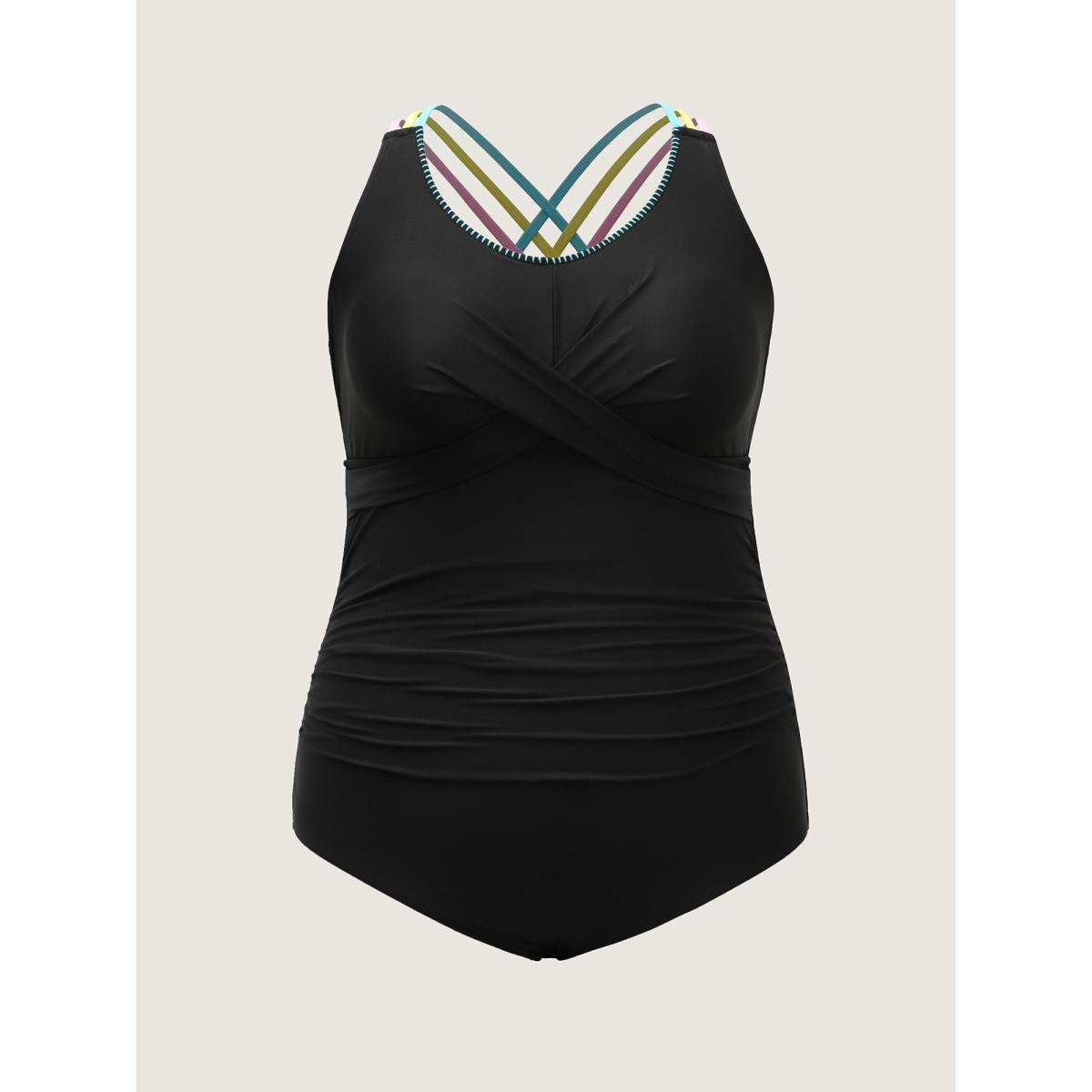Plus Size Twist Ruched Sculpted One-Piece Swimsuit Women's Swimwear Black Beach Twist Curve Bathing Suits High stretch One Pieces BloomChic 28/5X Product Image