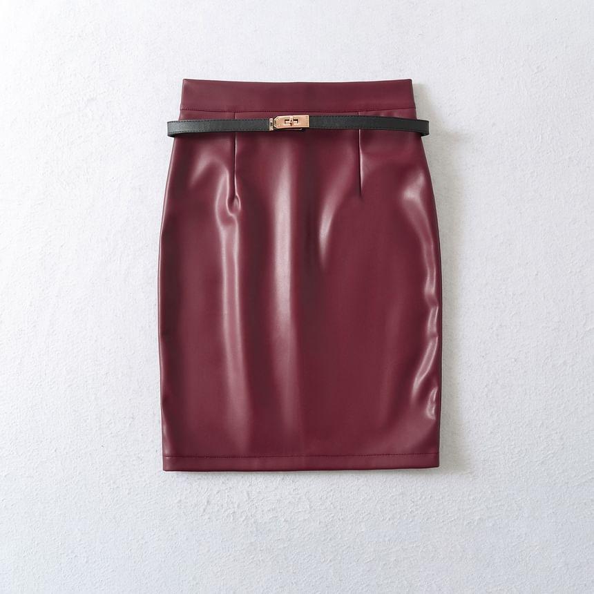 High Waist Faux Leather Pencil Skirt Product Image