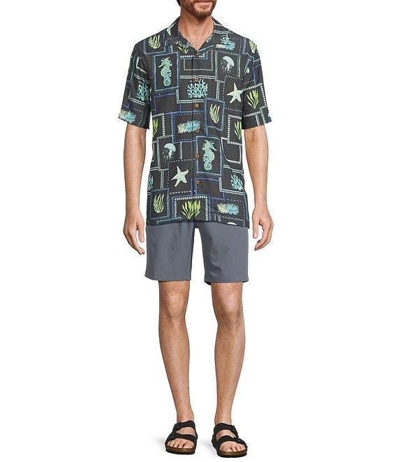 Caribbean Sea Life Tile Print Short Sleeve Woven Camp Shirt Product Image