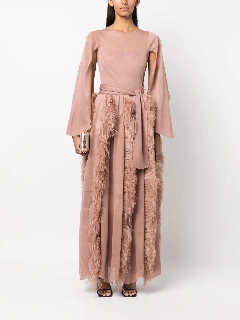 feather-detail silk maxi dress Product Image