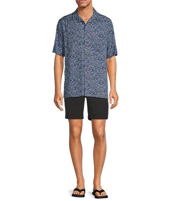 Caribbean Jacquard Mini Fan Leaf Print Short Sleeve Woven Camp Shirt Product Image
