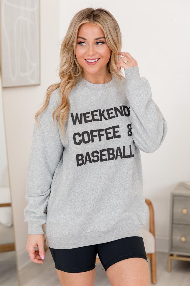 Weekends Coffee and Baseball Light Grey Graphic Sweatshirt SALE Product Image