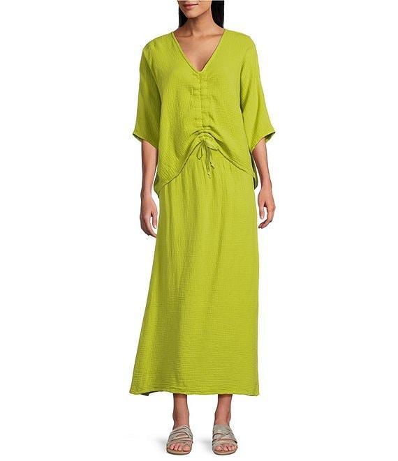 Bryn Walker Ria Cotton Gauz V-Neck Short Sleeve High-Low Shirt Product Image