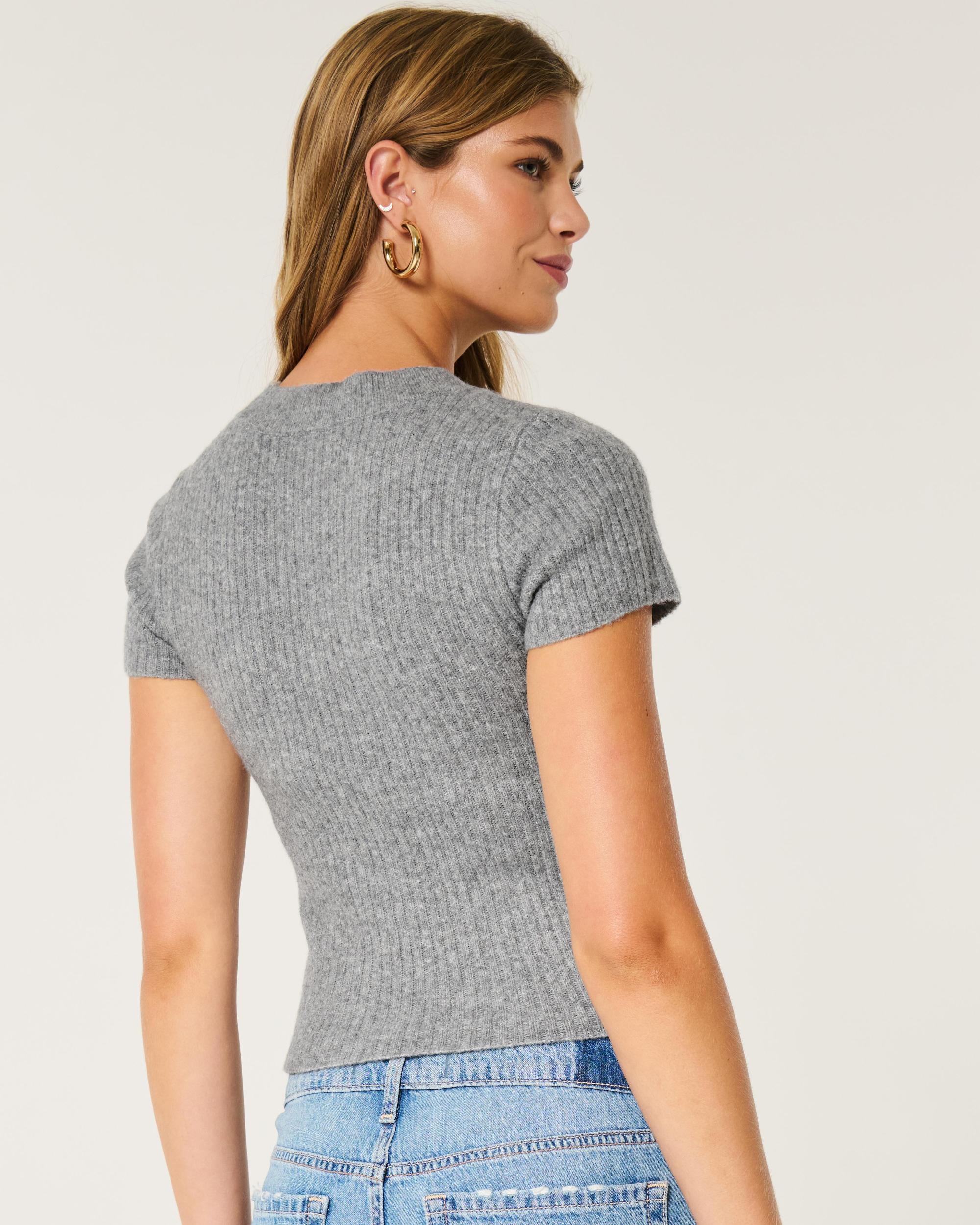 Short-Sleeve Ribbed Crew Sweater Product Image