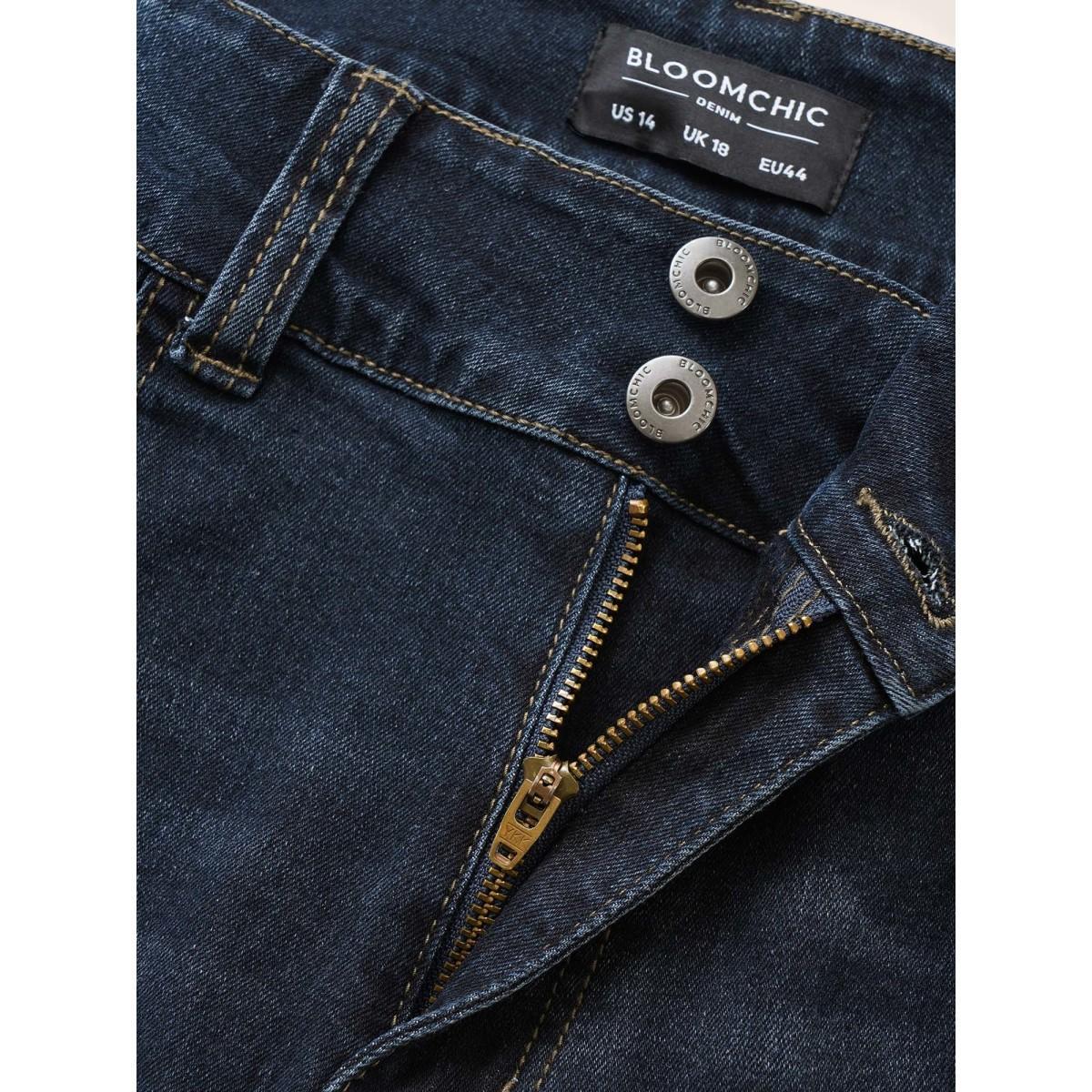 Plus Size Skinny Stitch Full Length Jeans Women Indigo Casual Plain Plain High stretch Pocket Jeans BloomChic 20/2X Product Image