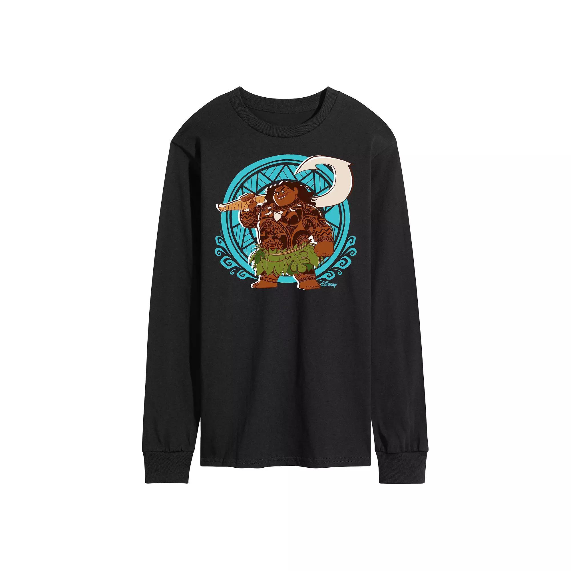 Disney's Moana Men's Maui Pattern Long Sleeve Graphic Tee, Size: Large, Black Product Image