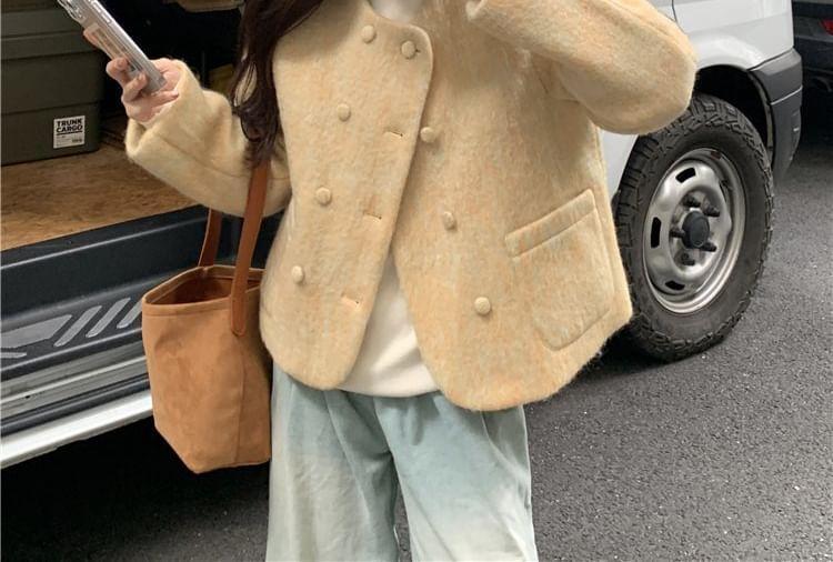 Round Neck Plain Double-Breasted Coat Product Image
