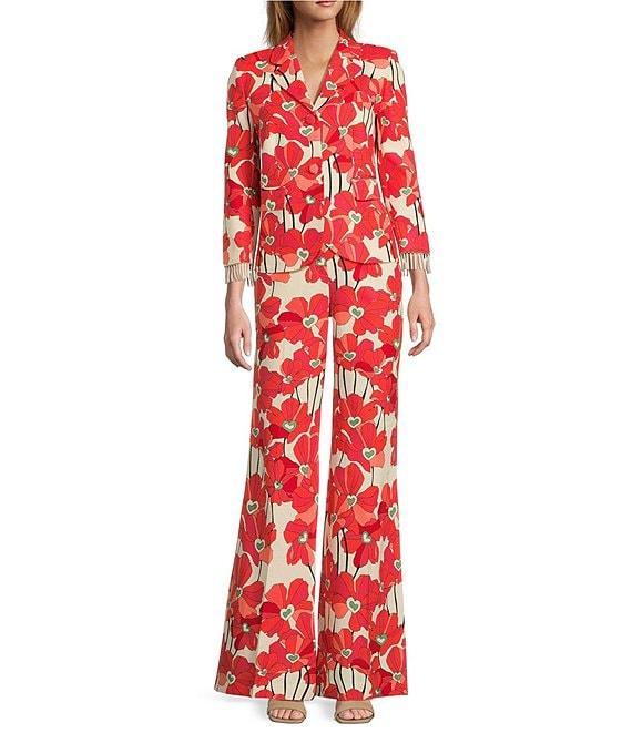 Tara Jarmon Primavera Linen Blend Floral Print Flat Front Straight Leg Pants Product Image