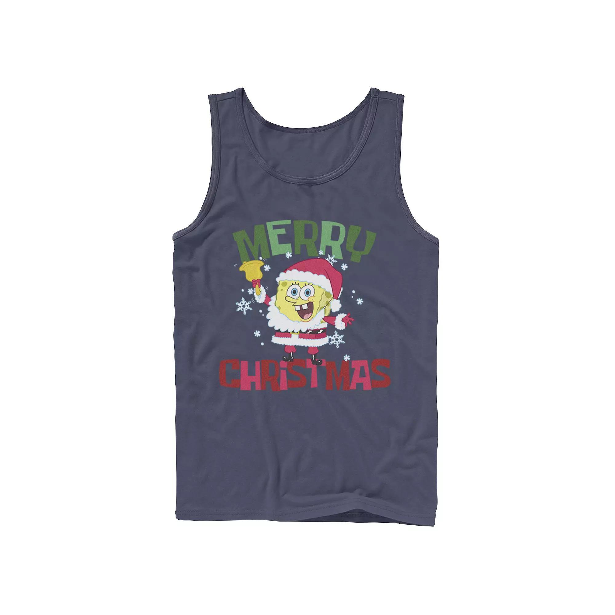 Mens Nickelodeon Spongebob Squarepants Santa Outfit Merry Christmas Graphic Tank Top Blue Product Image
