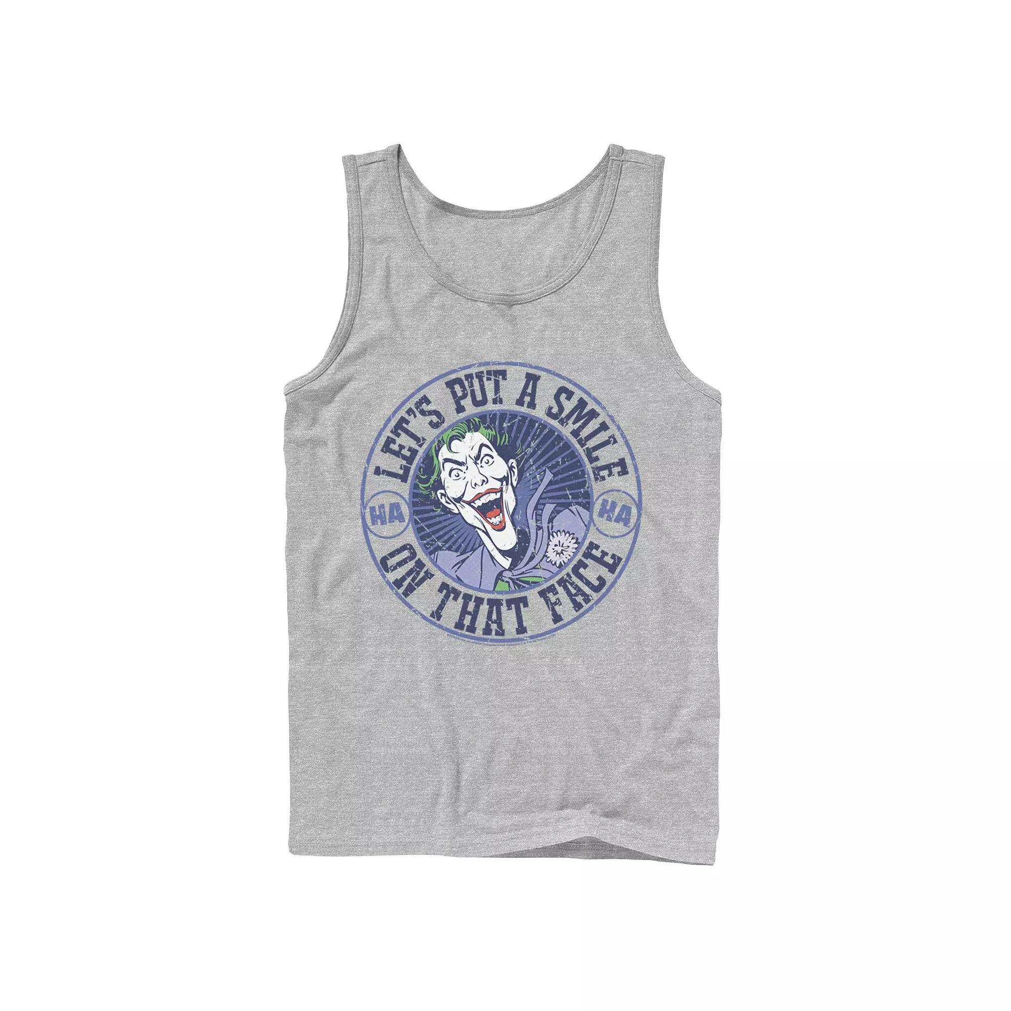 Men's DC Comics The Joker Let's Put A Smile On That Face Tank Top, Size: Large, Athletic Grey Product Image
