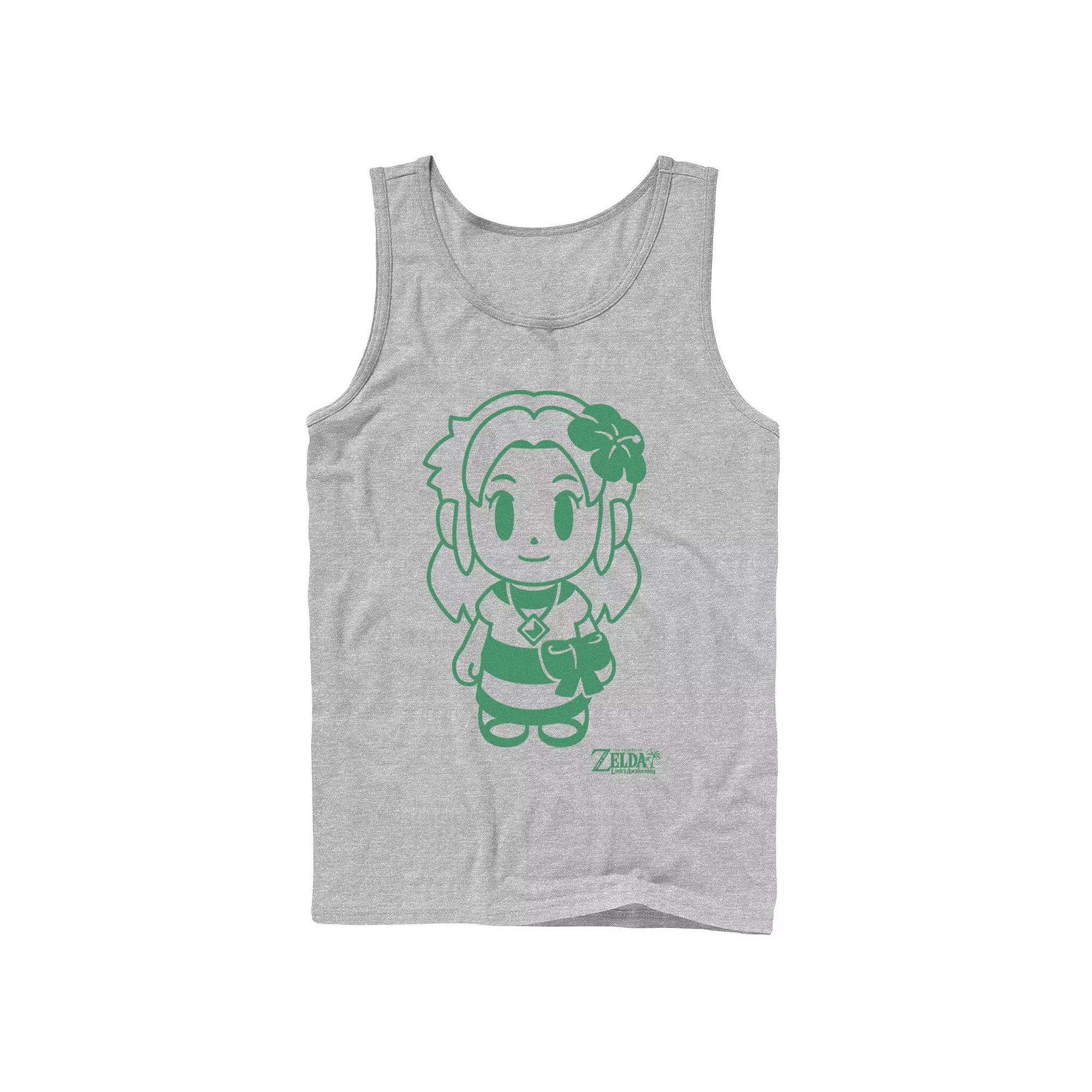 Men's Nintendo Legend Of Zelda Links Awakening Marin Green Outline Portrait Tank Top, Size: Large, Athletic Grey Product Image