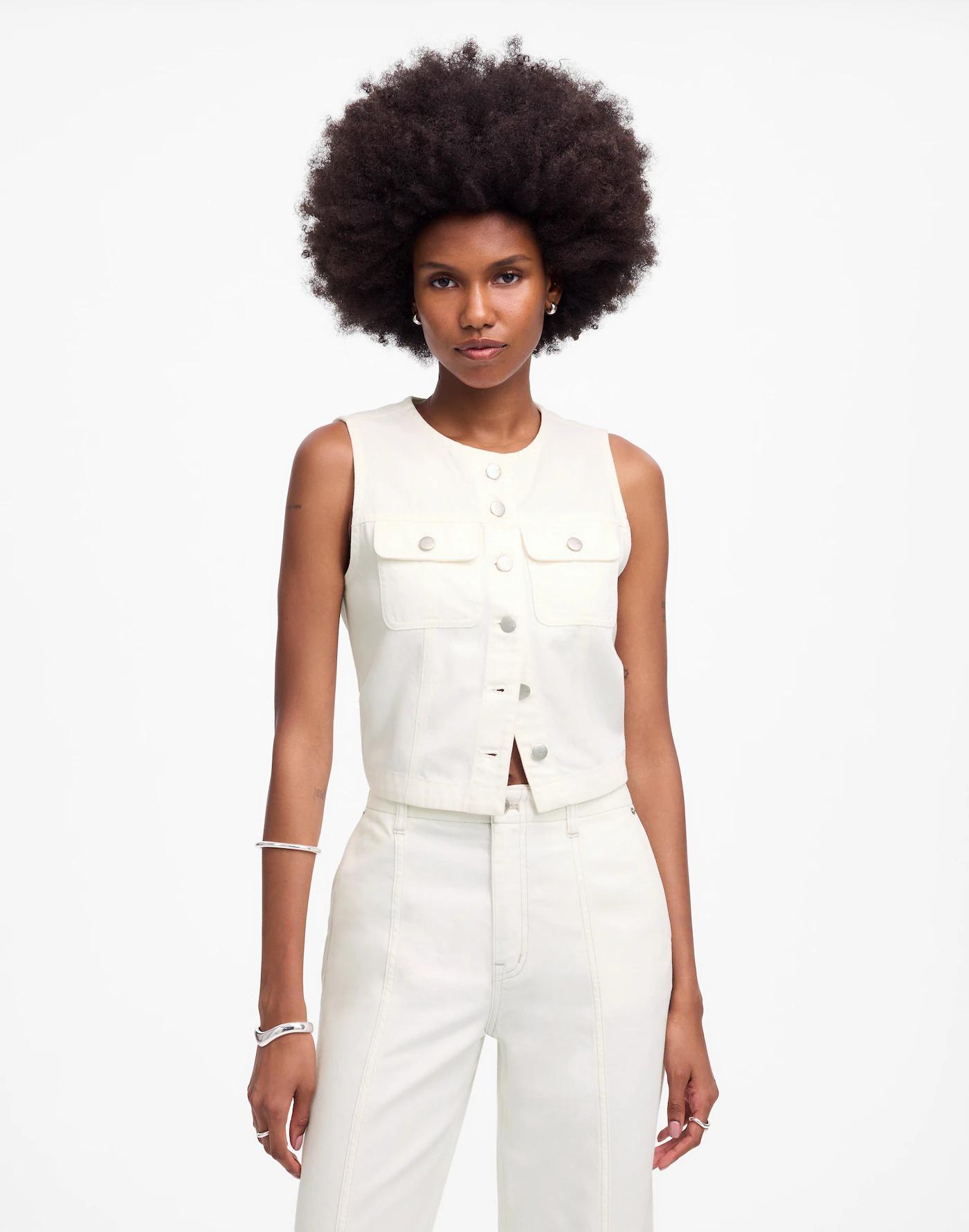 Cropped Vest in Tile White: Airy Denim Edition Product Image