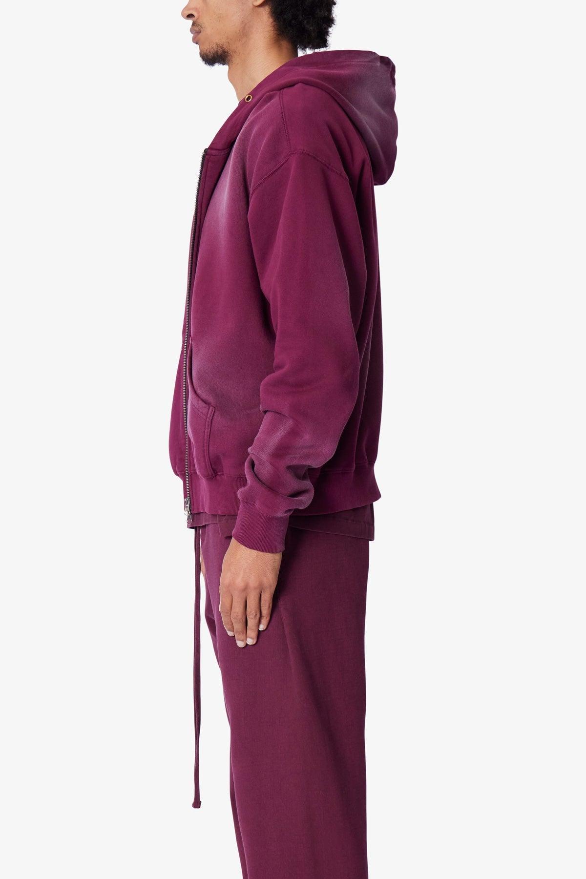Faded Basic Zip Up Hoodie - Burgundy Product Image