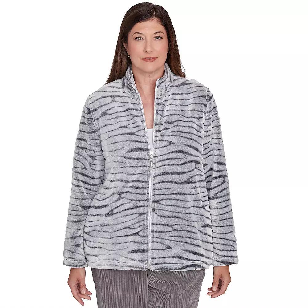 Women's Alfred Dunner Fuzzy Animal Print Jacket, Size: Large, Grey Product Image
