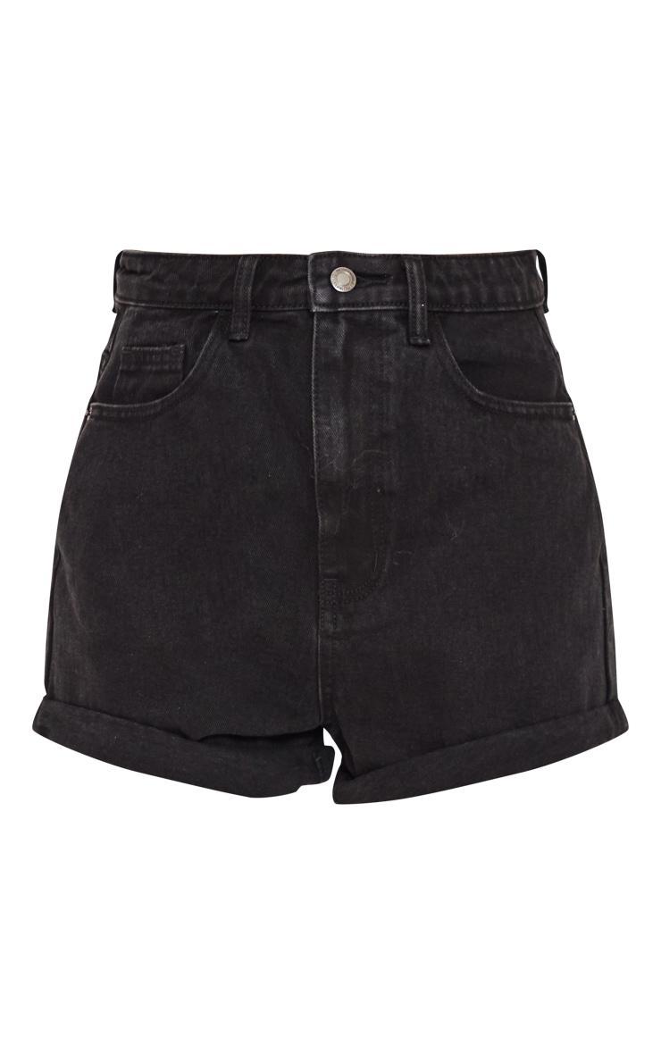 Washed Black Denim Mom Shorts Product Image
