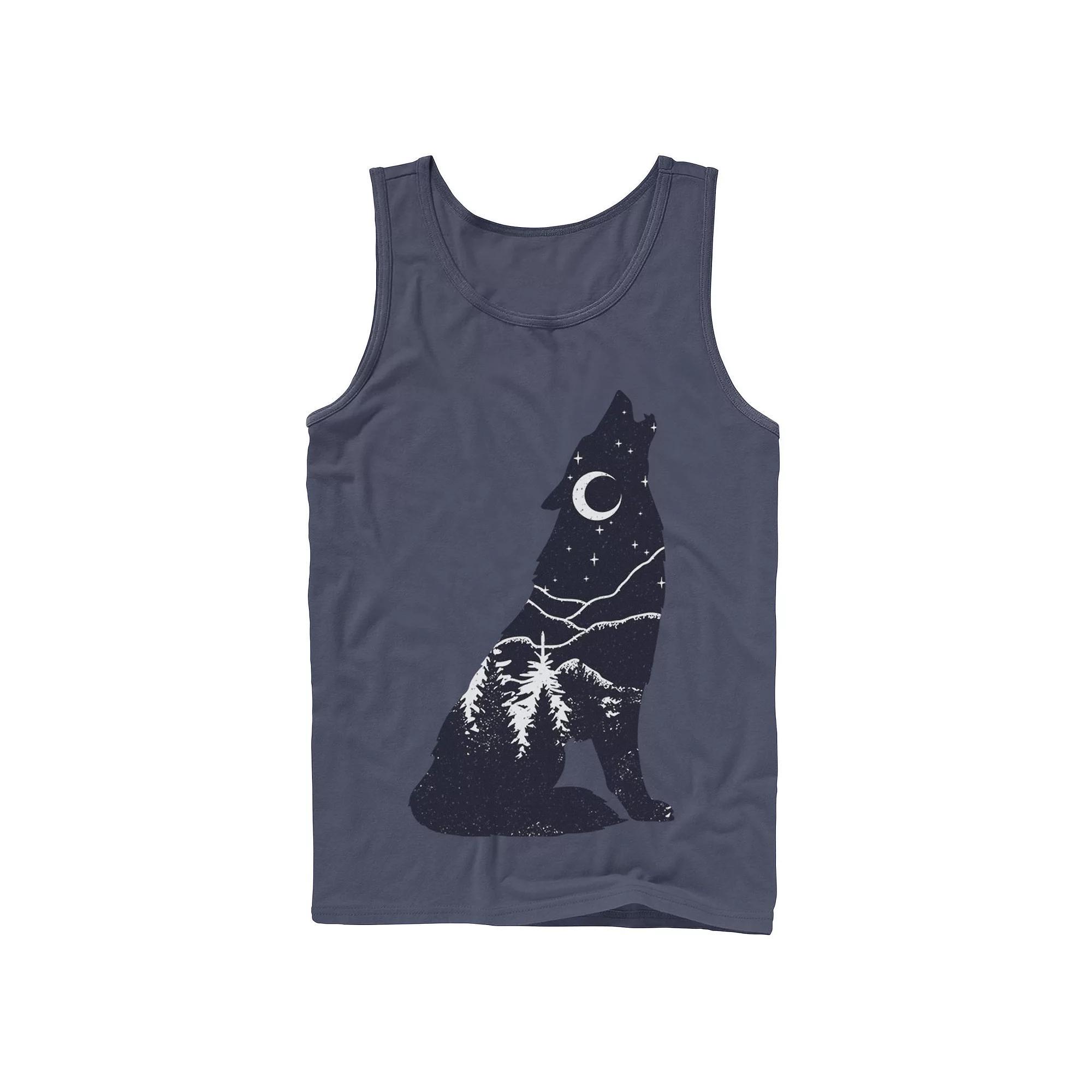 Men's Wolf Howl Silhouette Fill Tank Top, Size: Small, Blue Product Image