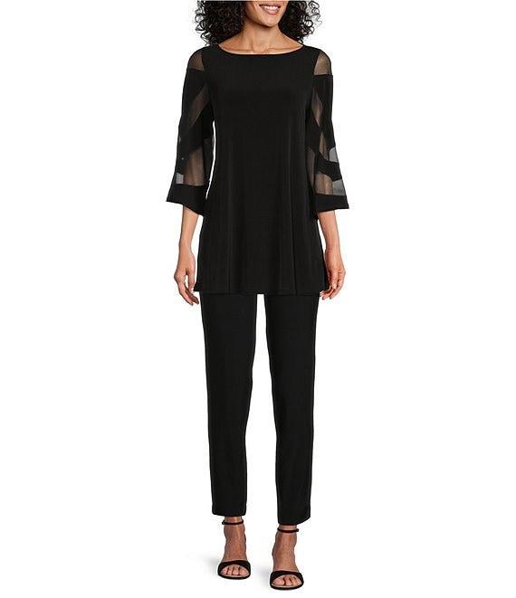 IC Collection Boat Neck 3/4 Mesh Inset Bell Sleeve Knit Top Product Image