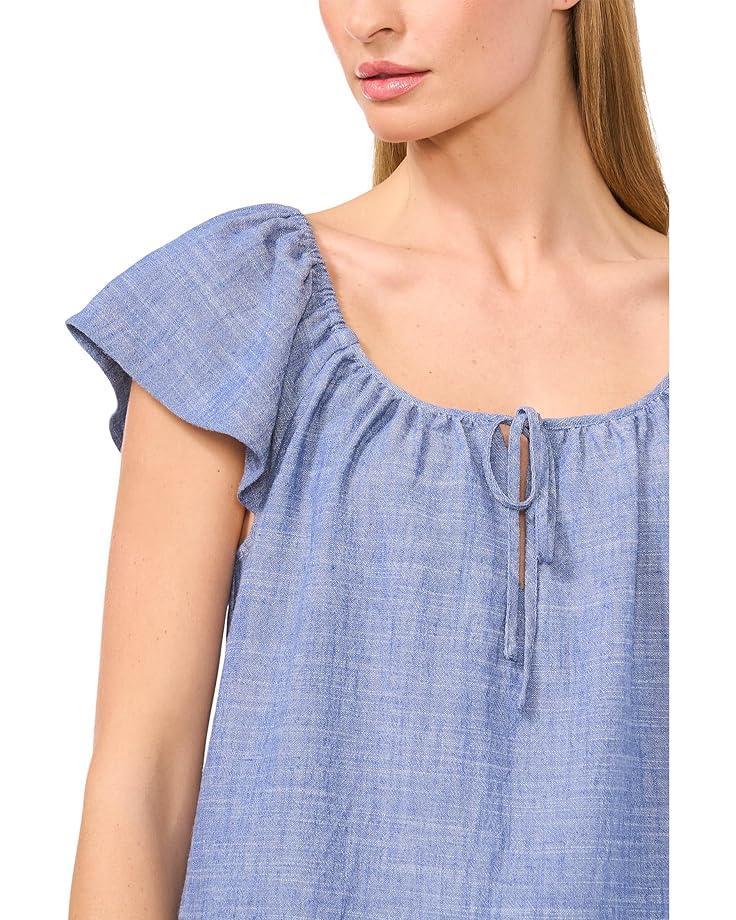 Ruffle Cuff Embroidered Crew Neck Top Product Image