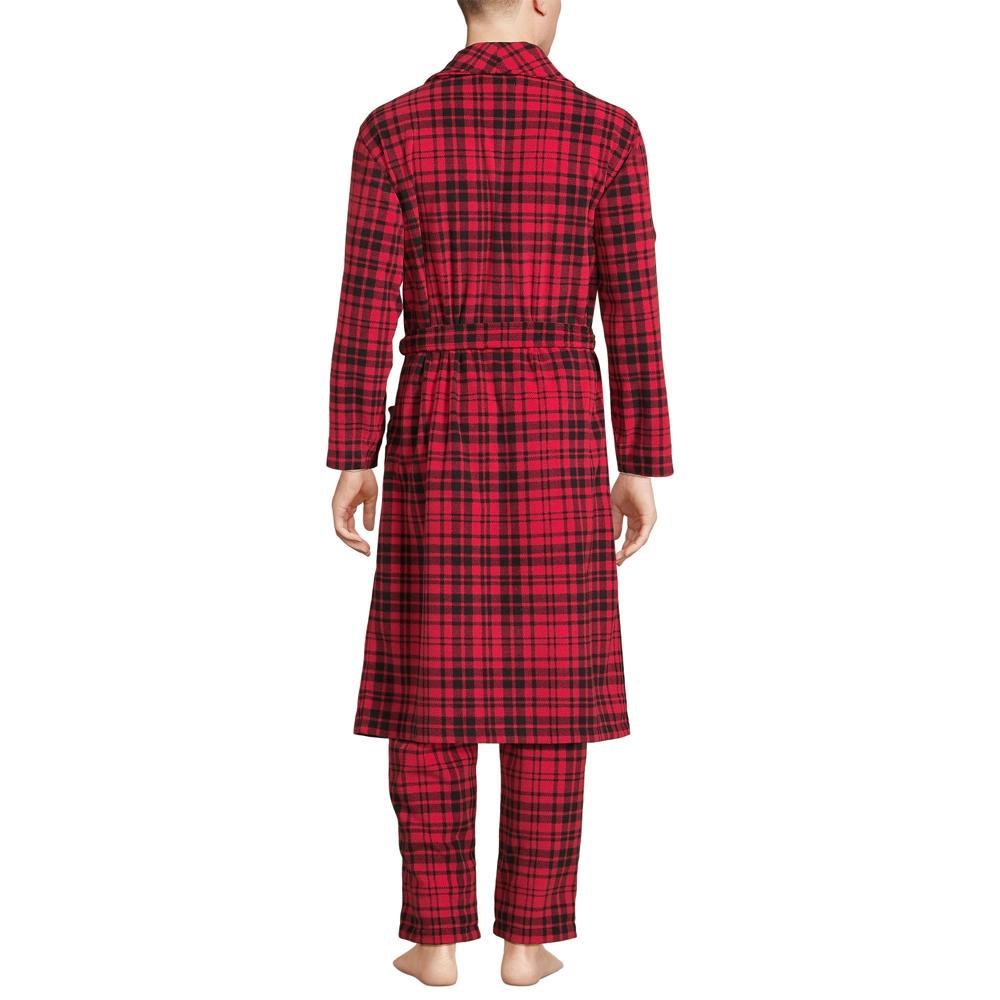 Men's Lands' End Fleece Robe, Size: Medium, Black Rich Red Plaid Product Image
