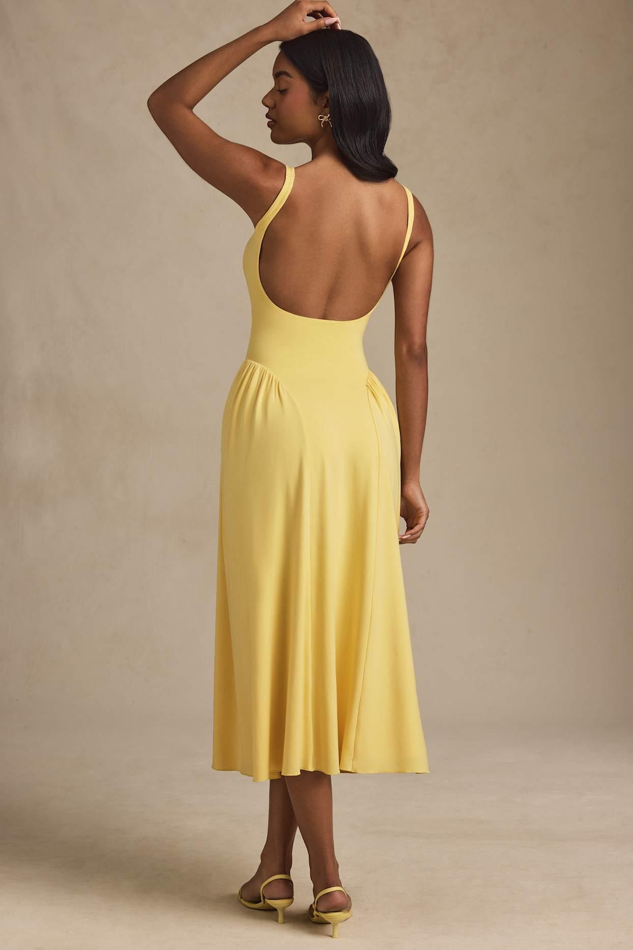 Low-Back A-Line Midaxi Dress in Pastel Yellow Product Image