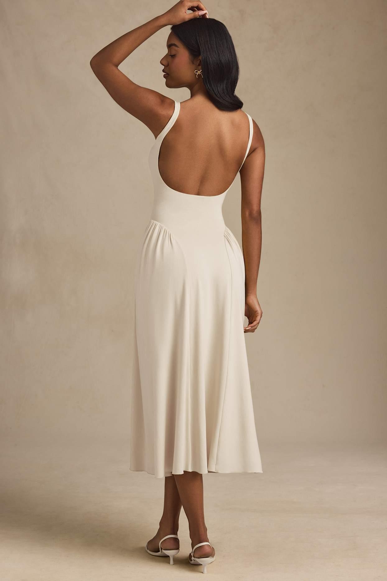 Low-Back A-Line Midaxi Dress in Ivory Product Image