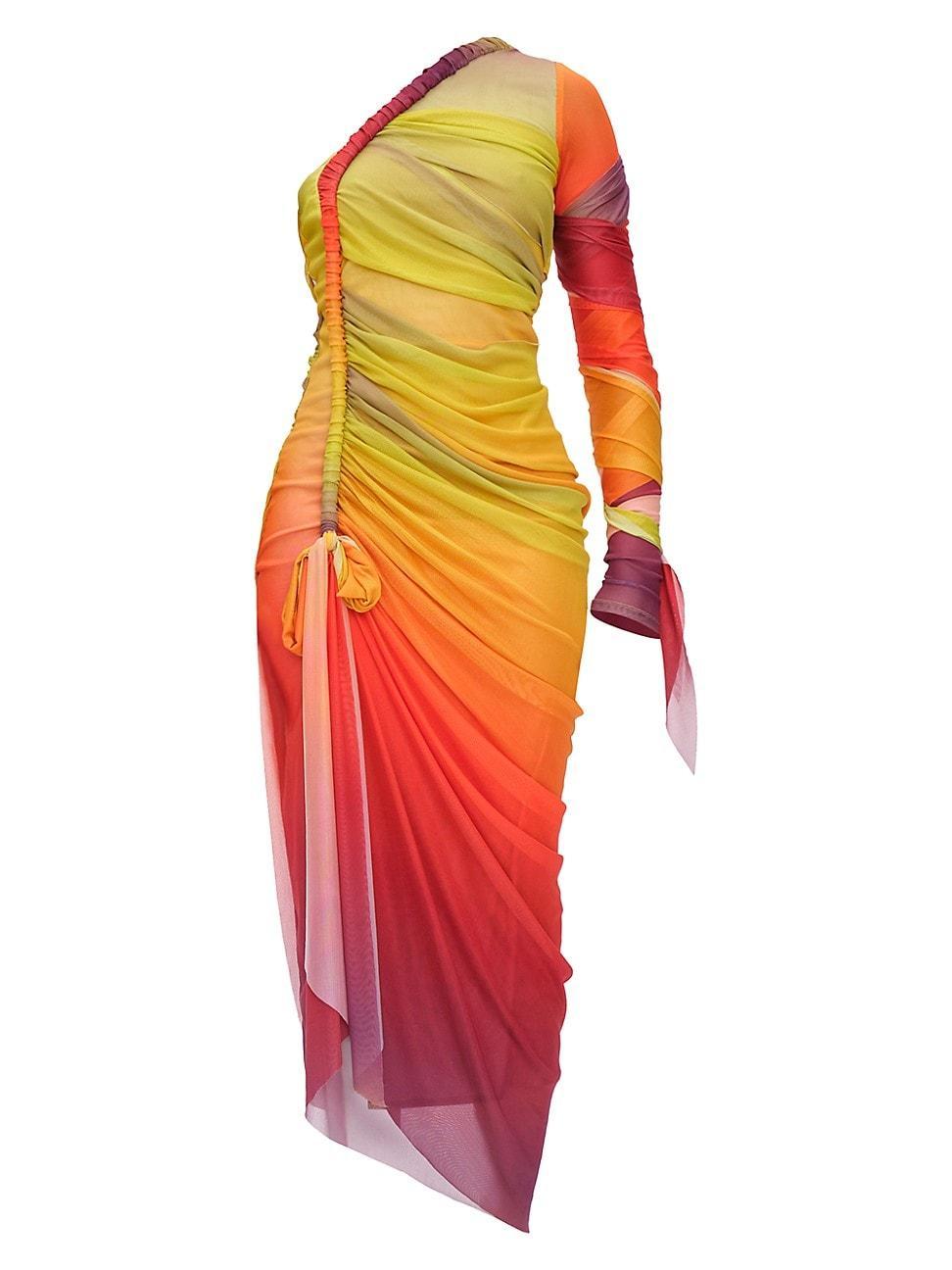 Womens Turi Ombr Mesh One-Shoulder Midi Dress Product Image