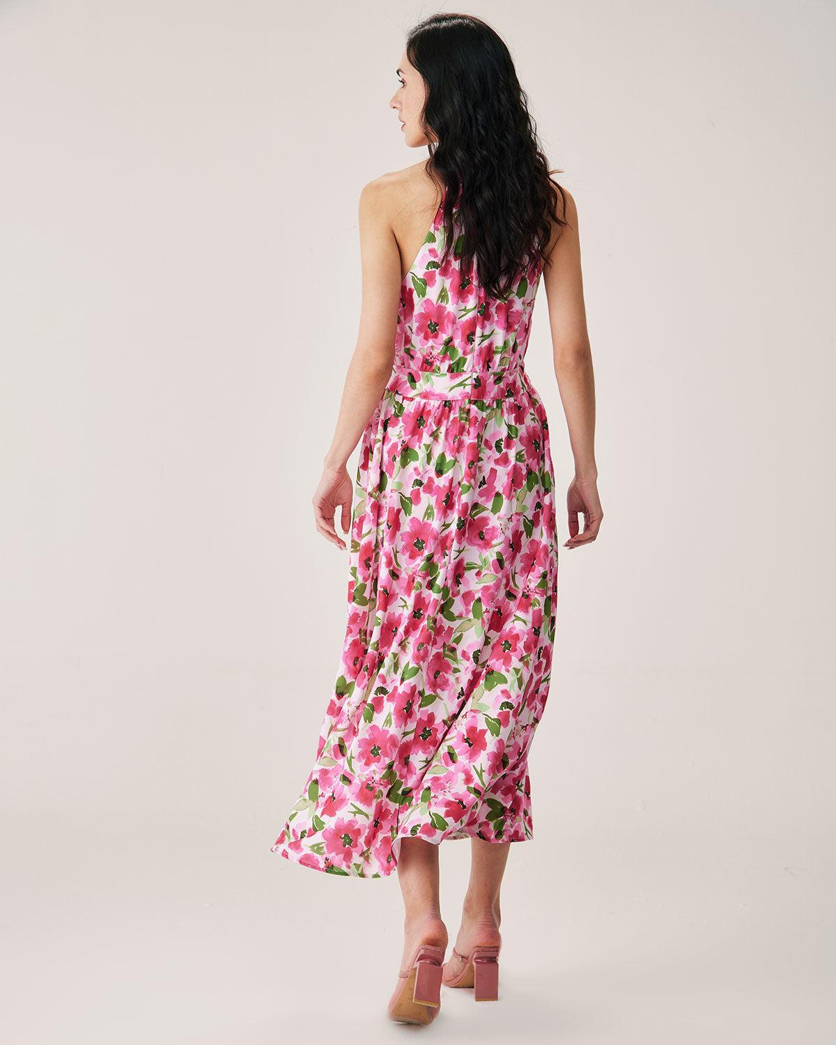Pink Floral Midi Dress Product Image
