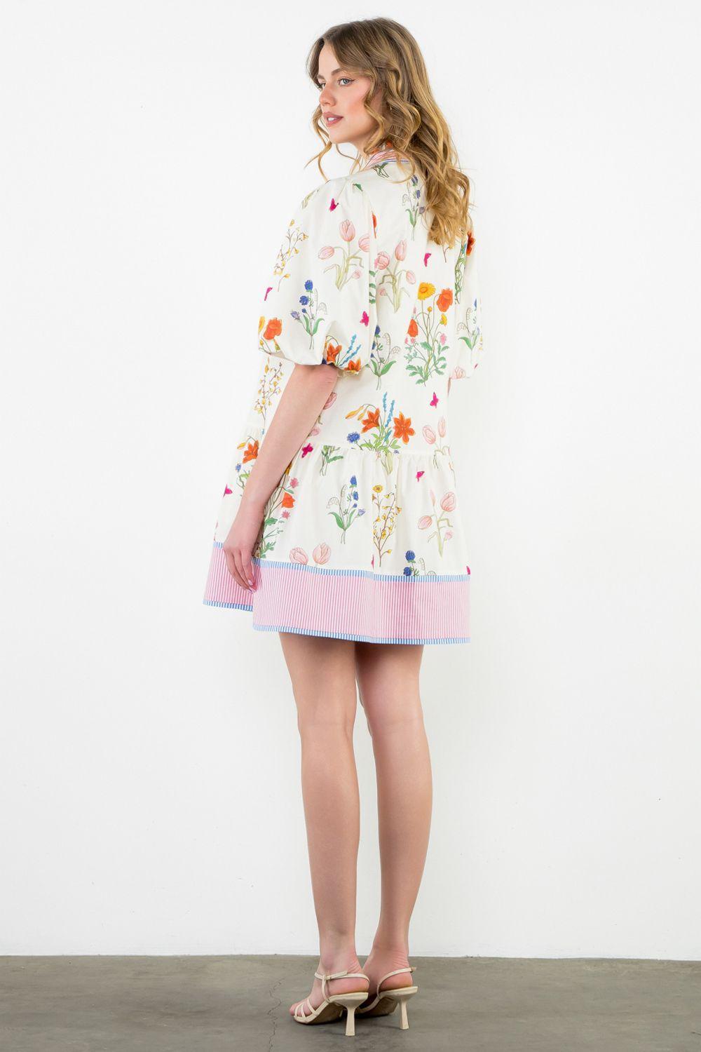 Rose Puff Sleeve Floral Dress Product Image