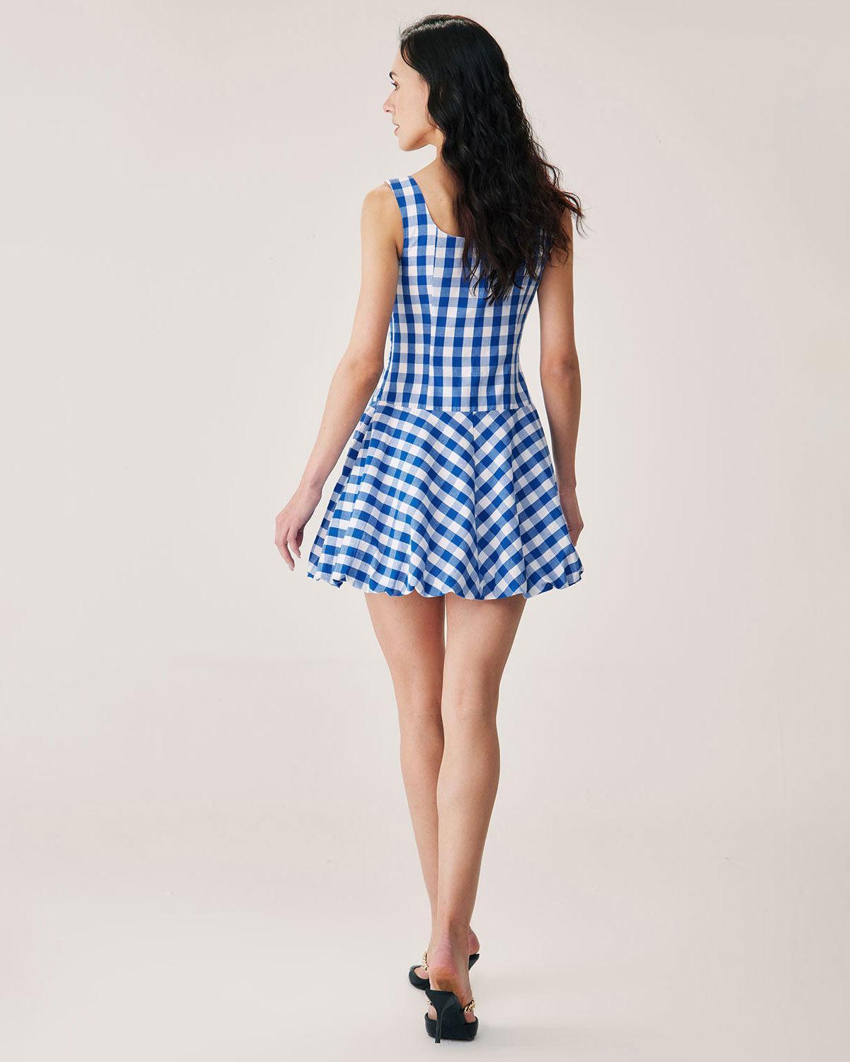 Blue Plaid Slip Mini Dress Product Image